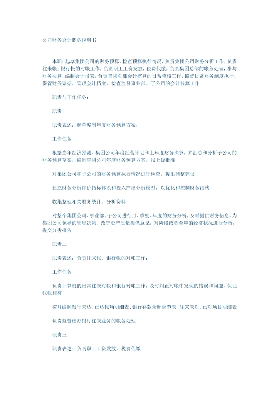 公司财务会计职务说明书_第1页