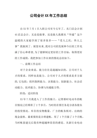 公司会计XX年工作总结