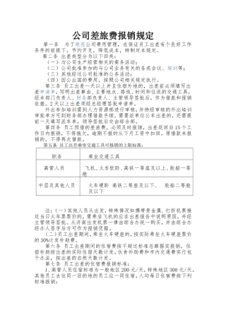 公司差旅费报销规定