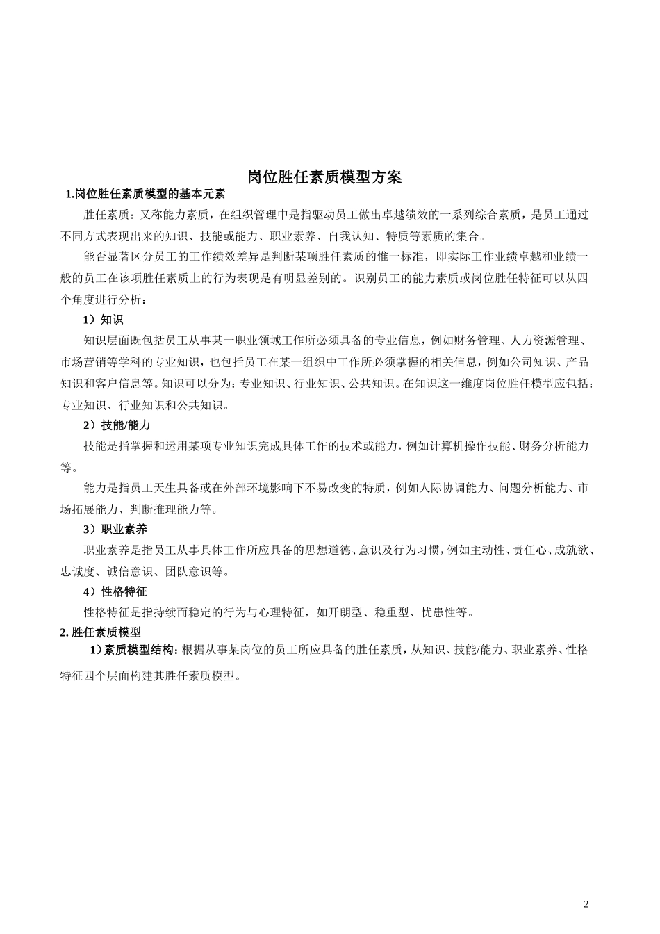公司岗位胜任素质模型设计方案_第2页