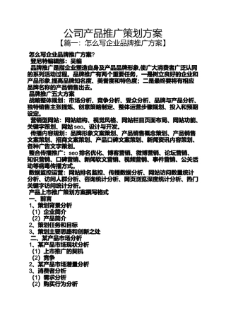 公司产品推广策划方案