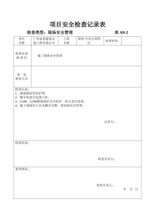 公司、项目安全检查记录表