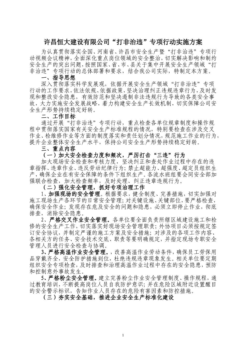 公司“打非治违”专项行动实施方案_第1页