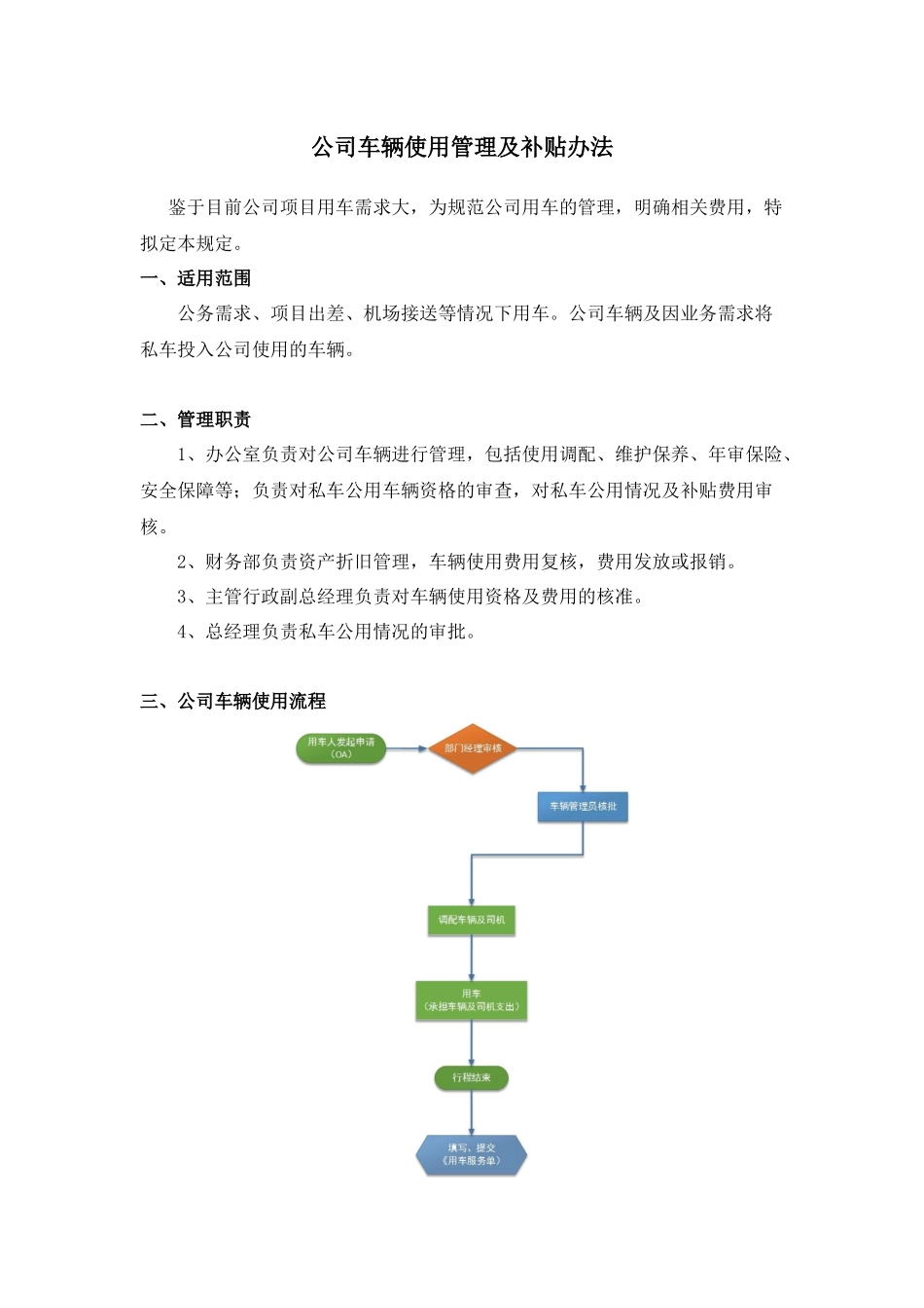 公司车辆使用管理及补贴办法(2017年版本)_第1页