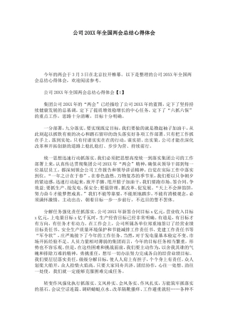 公司20XX年全国两会总结心得体会-心得体会模板