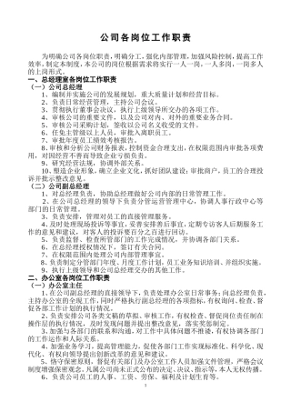 公司各岗位工作职责