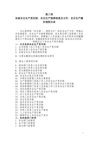 公司各级安全生产责任制、安全生产规章制度及文件、安全生产操作规程目录