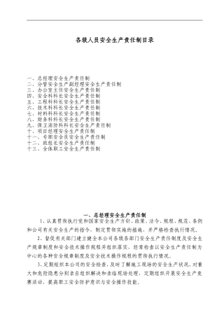 公司各级人员安全生产责任制汇总