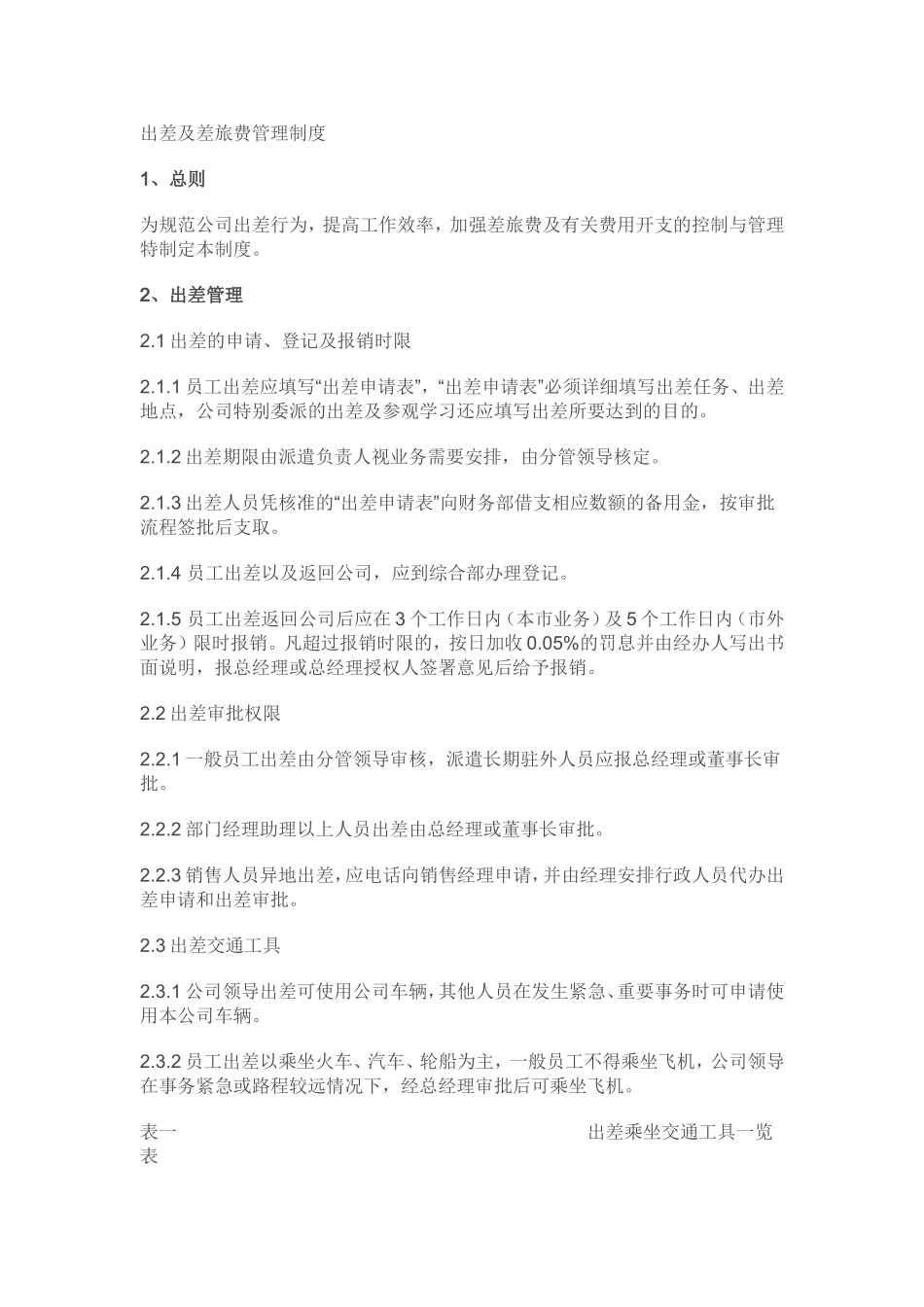 公司出差及差旅费管理制度_第1页