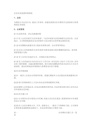 公司出差及差旅费管理制度