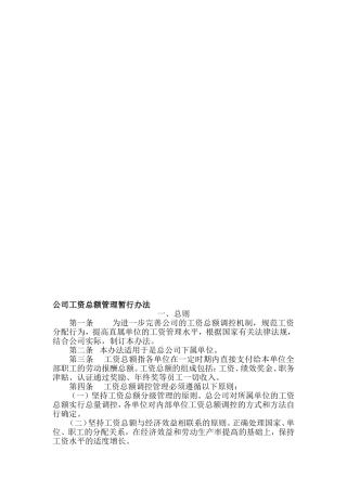 公司工资总额管理暂行办法