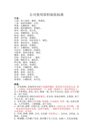 公司厨房原料验收标准