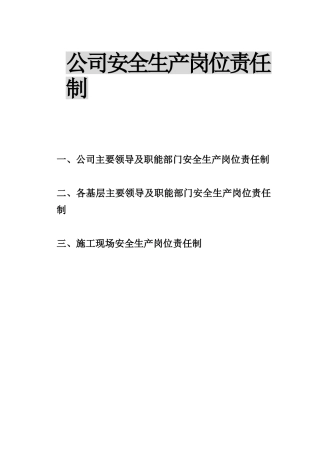 公司安全生产岗位责任制