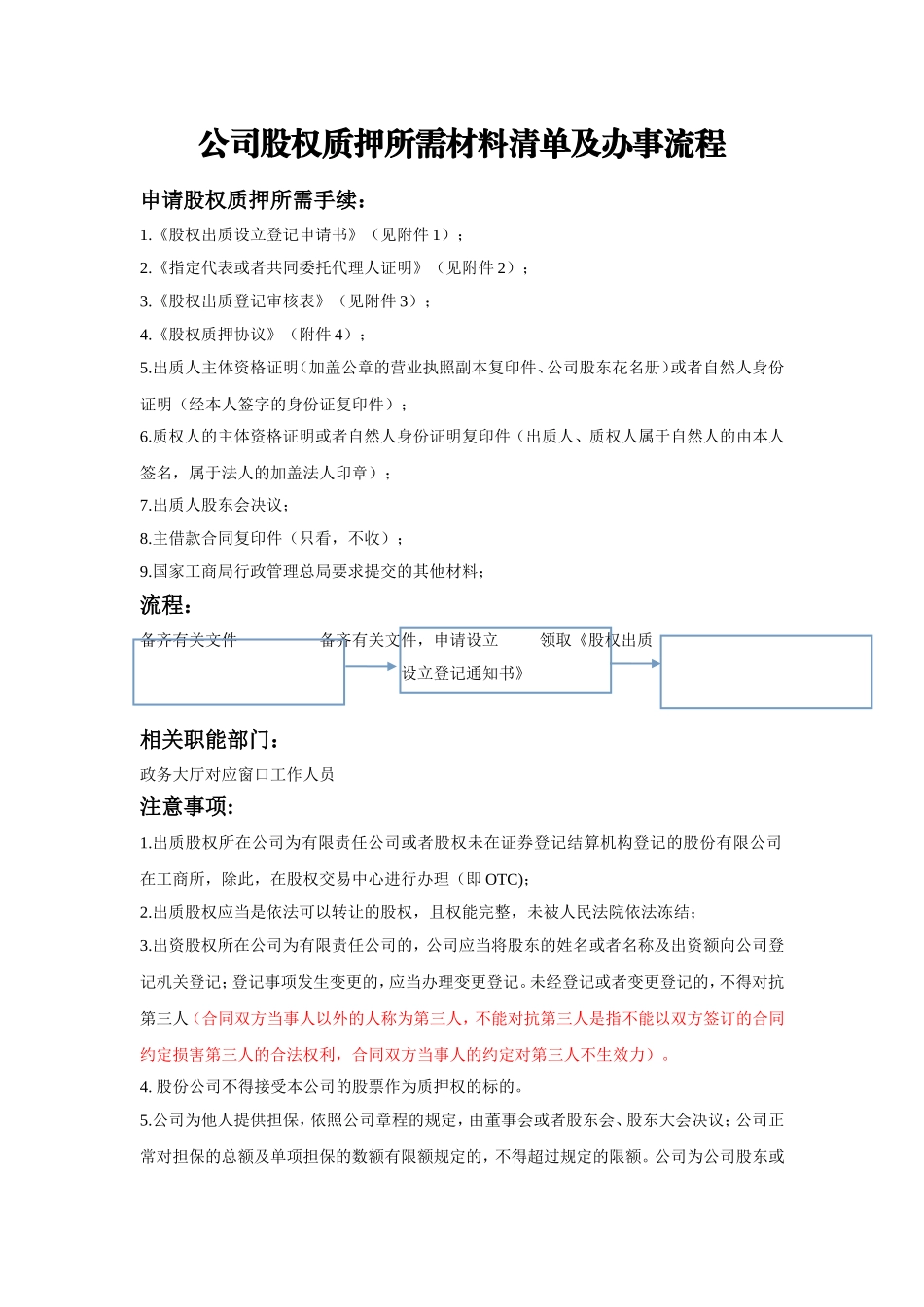 公司股权质押所需材料表格清单及办事流程(完整版)_第1页