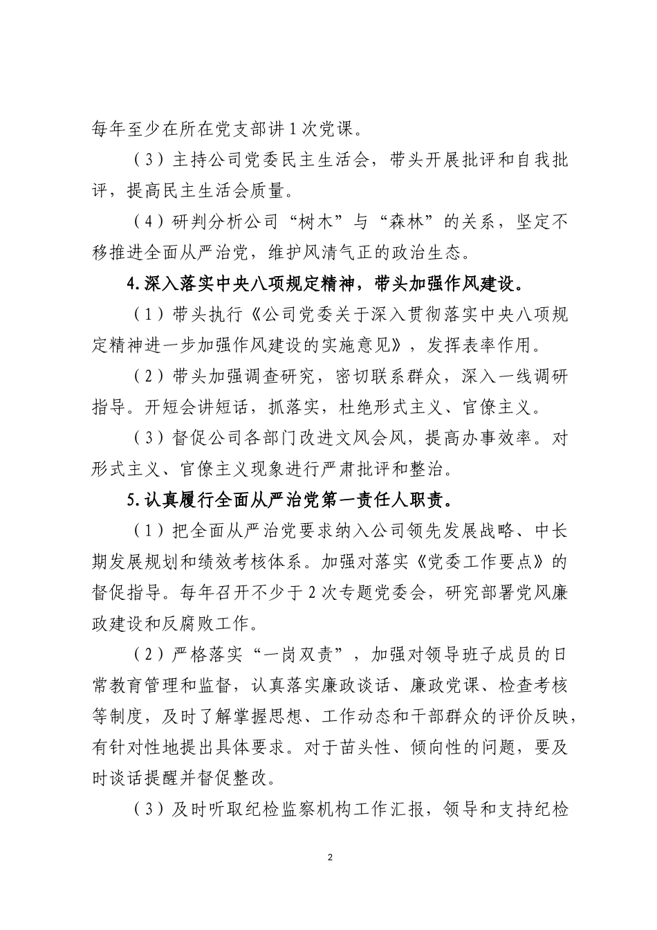 公司党委委员全面从严治党责任清单_第2页