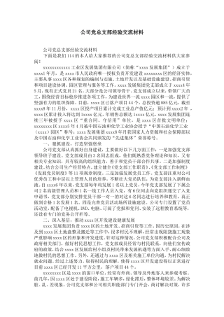 公司党总支部经验交流材料-精选模板