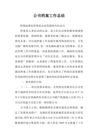 公司档案工作总结