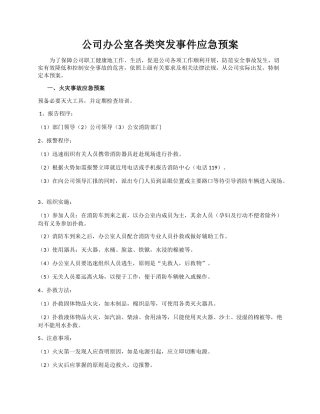 公司办公室各类突发事件应急预案