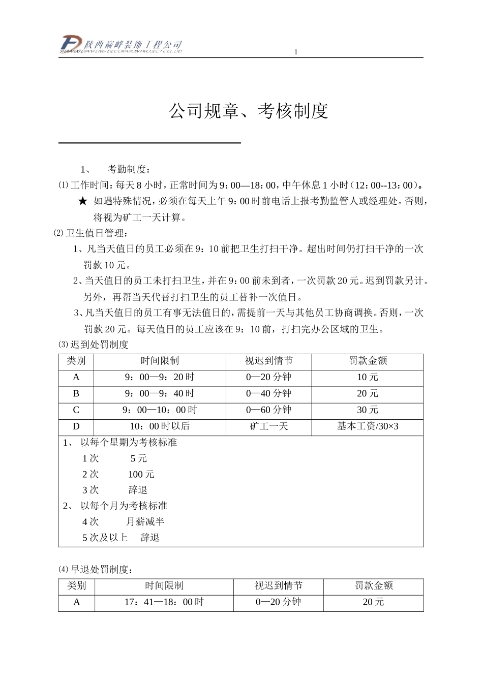 公司规章、考核制度_第1页