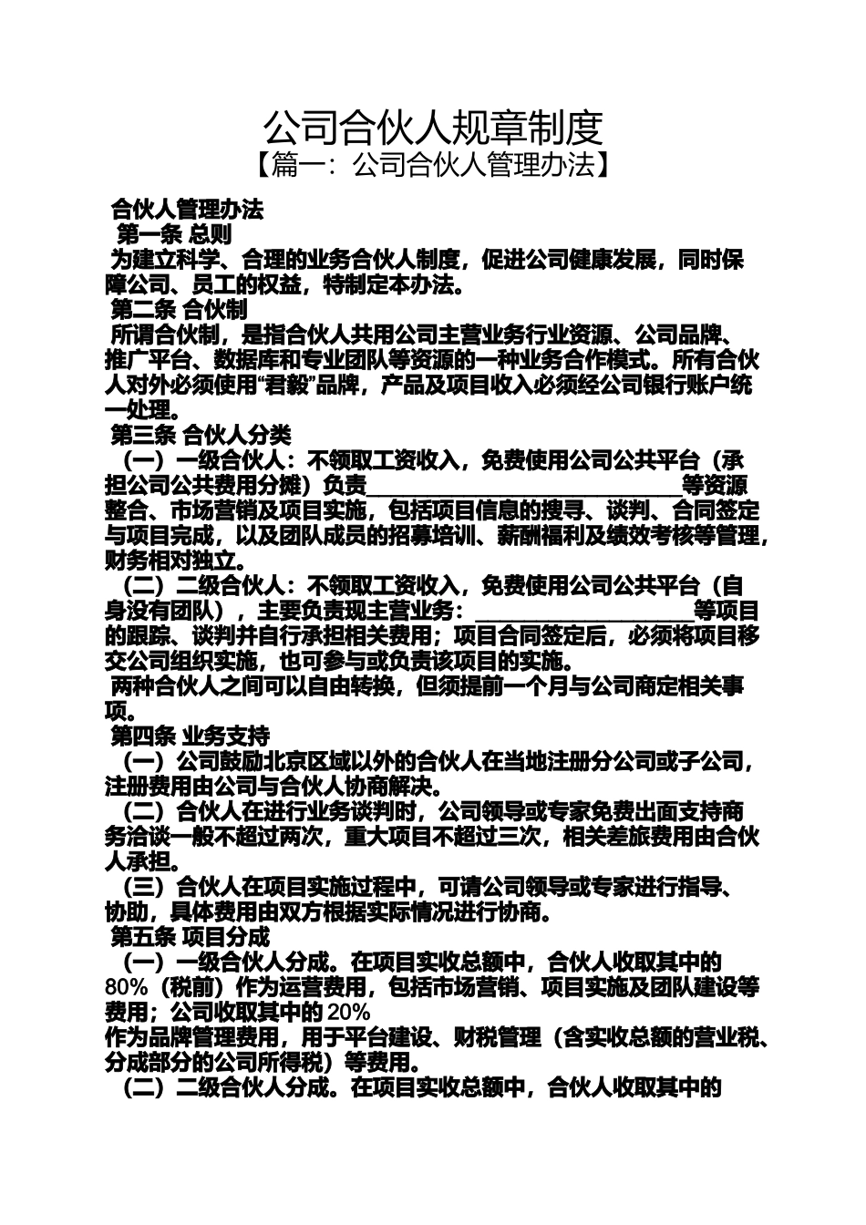 公司合伙人规章制度_第1页