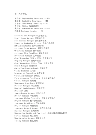 公司部门及职务英文名称