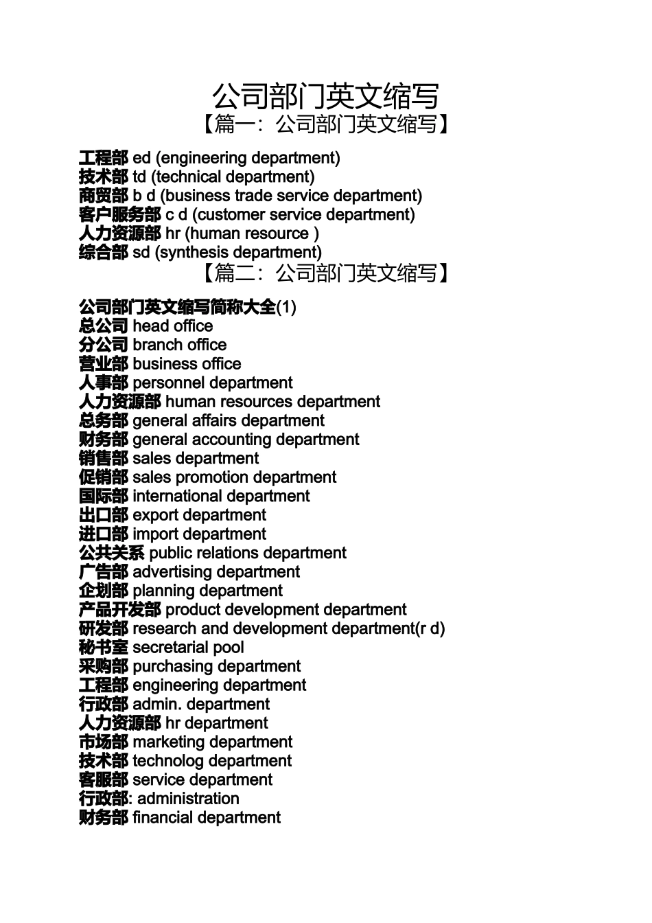 公司部门英文缩写_第1页