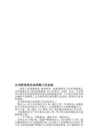 公司财务岗位试用期工作总结-范文资料
