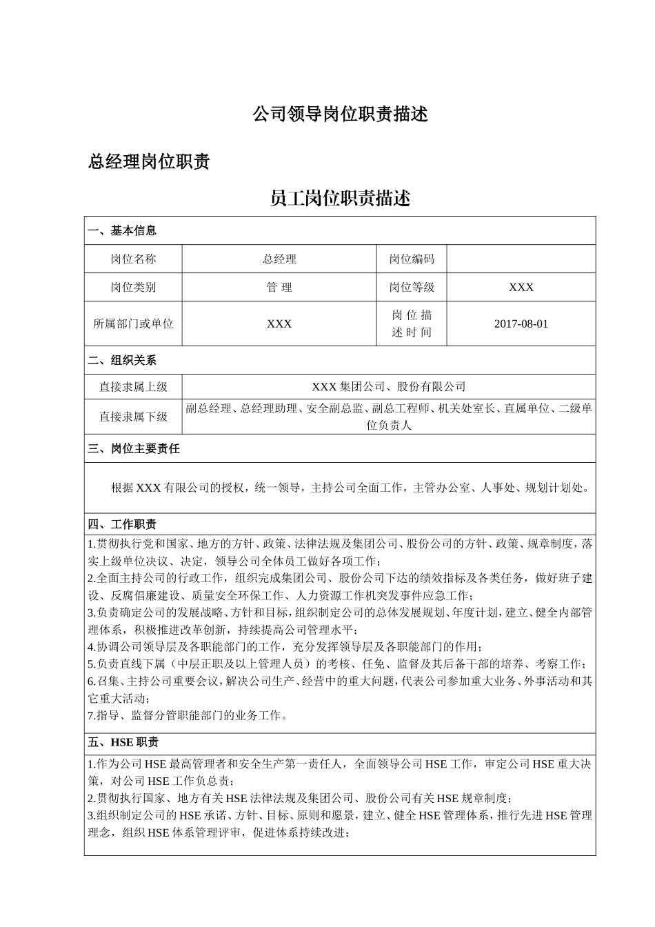 公司领导班子成员及助理、副总师岗位职责描述(1)_第1页