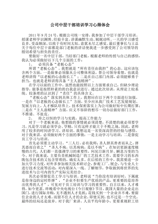 公司中层干部培训学习心得体会