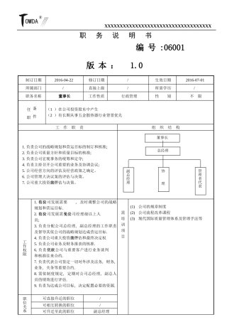 公司主管级以上人员职务说明书060617