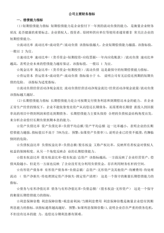 公司主要财务指标