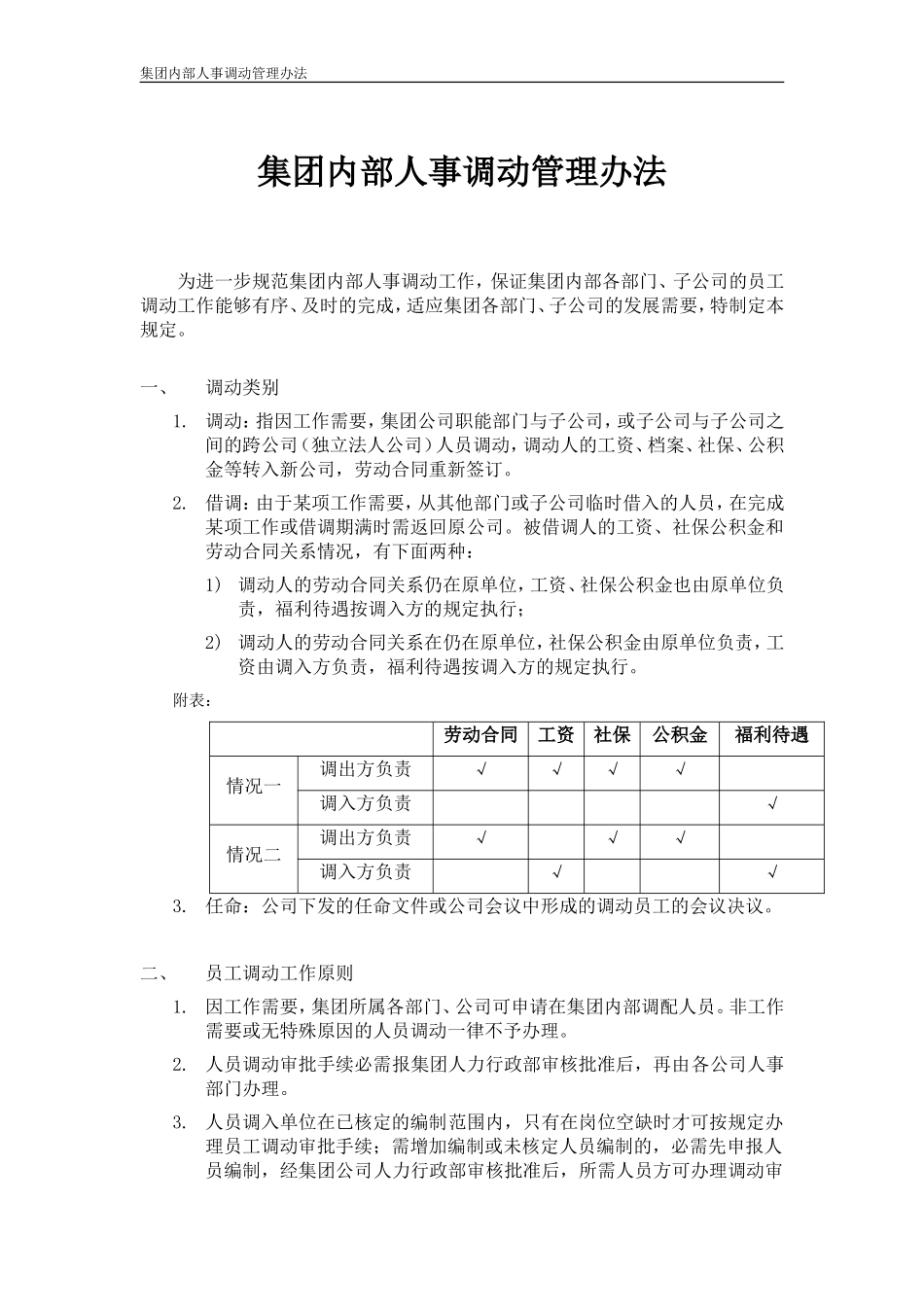 公司内部人事调动管理办法(附：表格+协议)_第1页