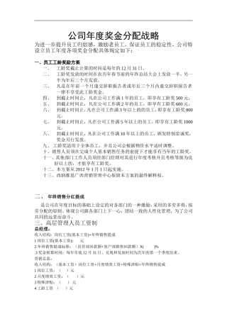 公司年度奖金分配战略