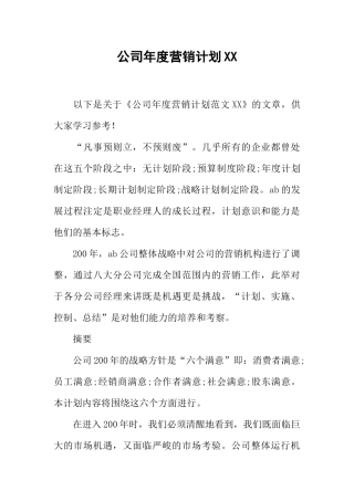 公司年度营销计划XX-1