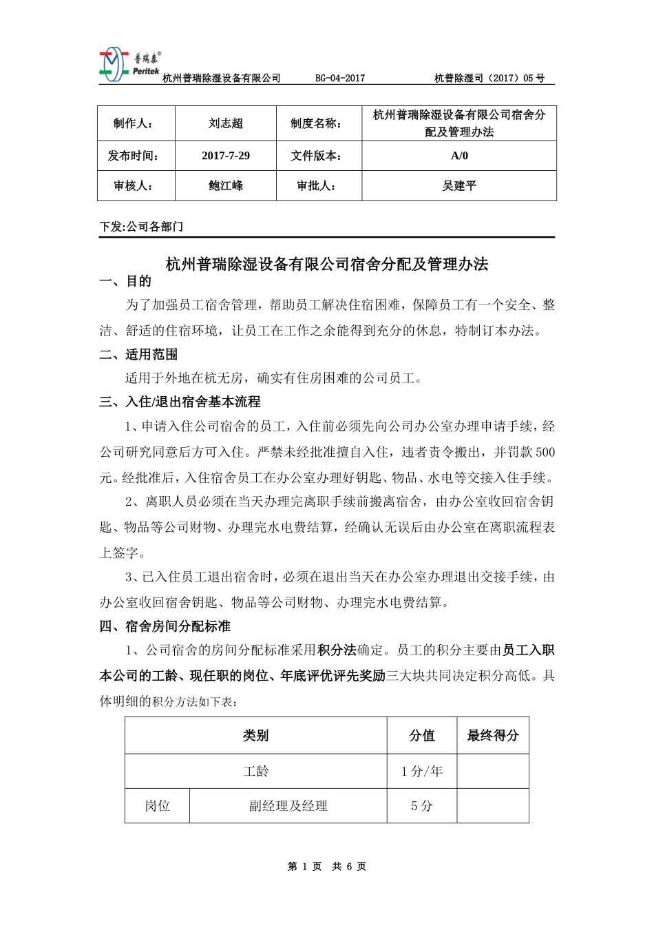 公司宿舍分配及管理办法2017-6-23_第1页