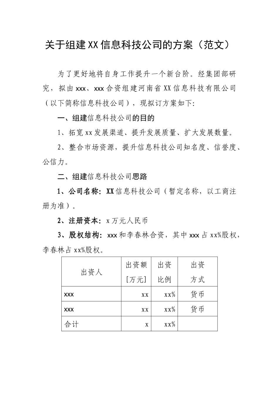 公司组建方案(范文)_第1页