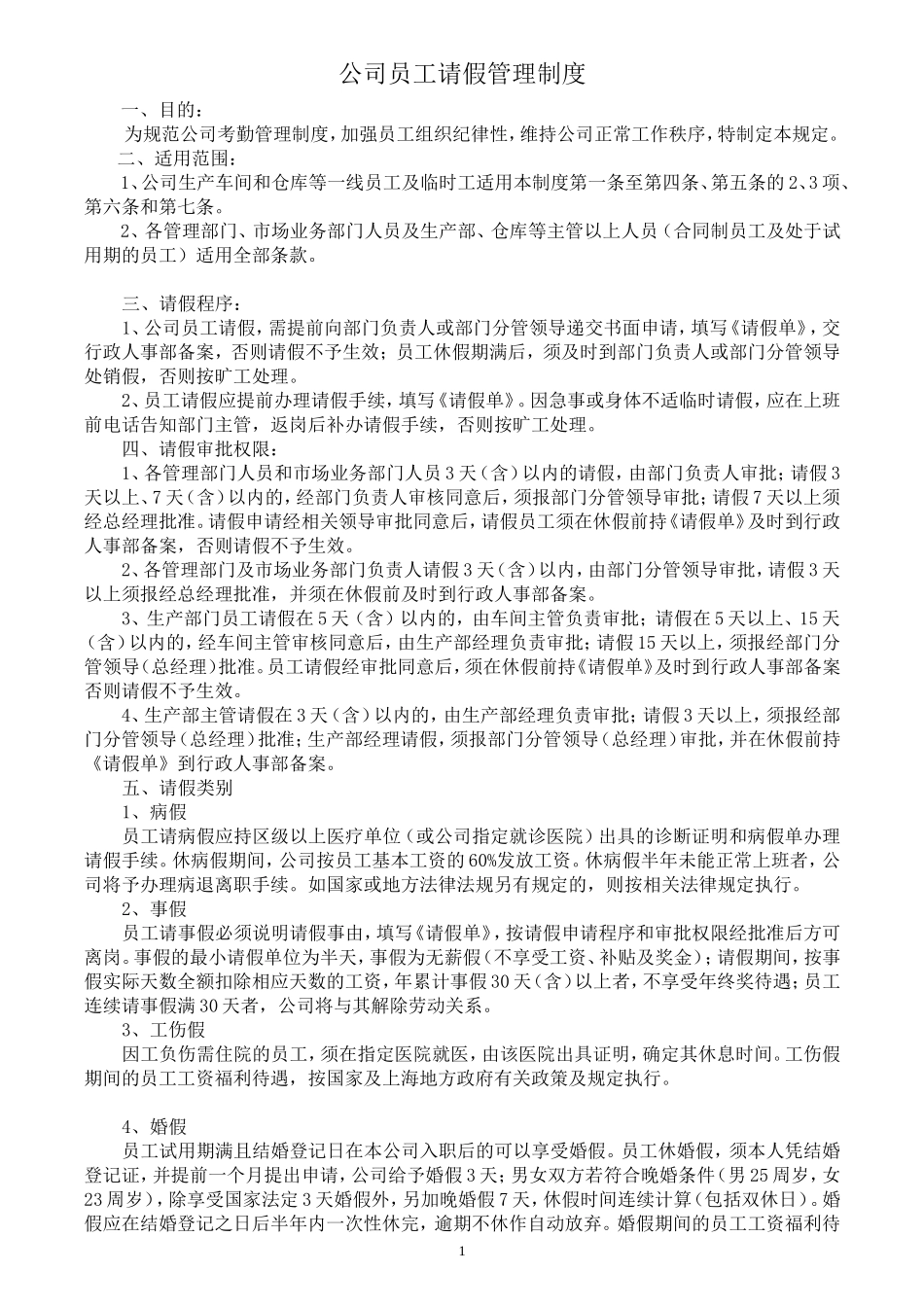 公司员工请假管理制度_第1页