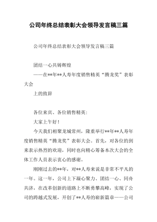 公司年终总结表彰大会领导发言稿三篇