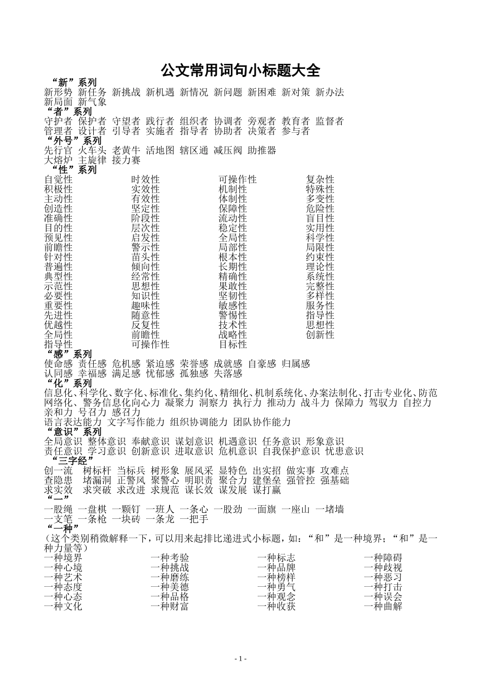 公文常用词句小标题大全_第1页