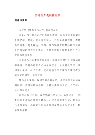 公司员工违纪检讨书