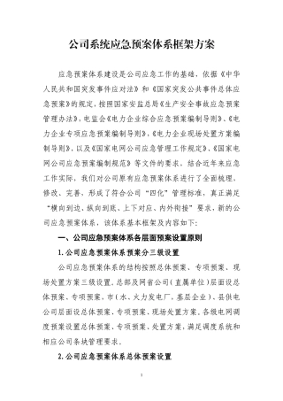 公司系统应急预案体系框架方案-2月23日