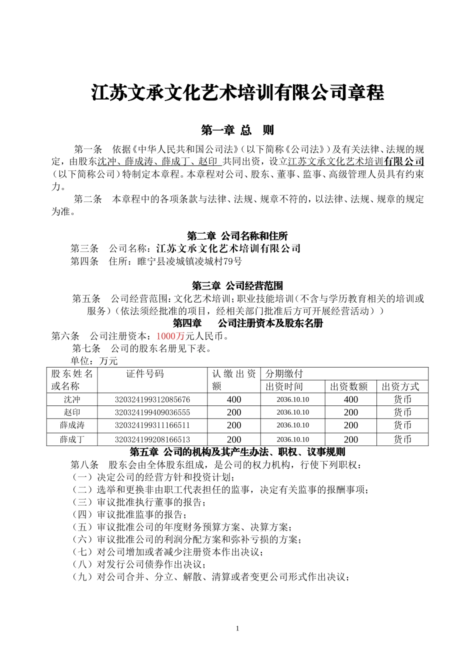 公司章程(同名9091)_第1页