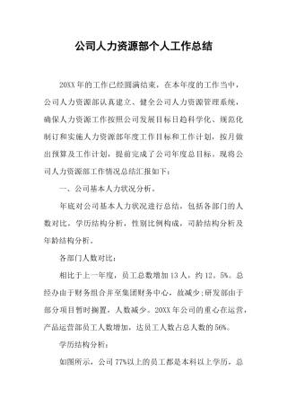 公司人力资源部个人工作总结