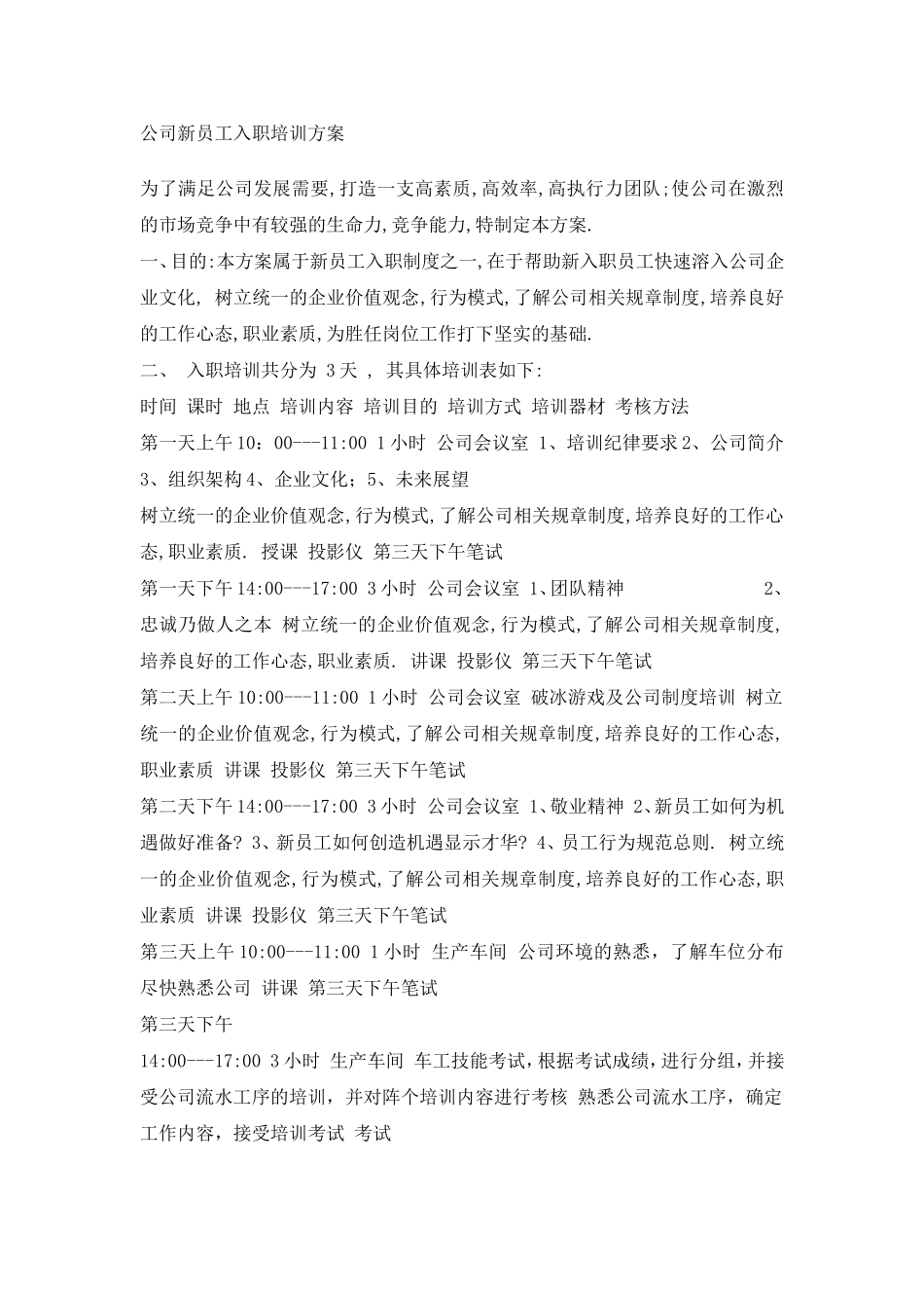 公司新员工入职培训方案_第1页