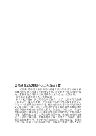 公司新员工试用期个人工作总结3篇-精选范文