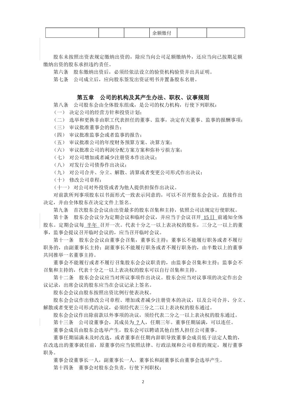 公司章程模板(董事会、监事会分期到位)_第2页