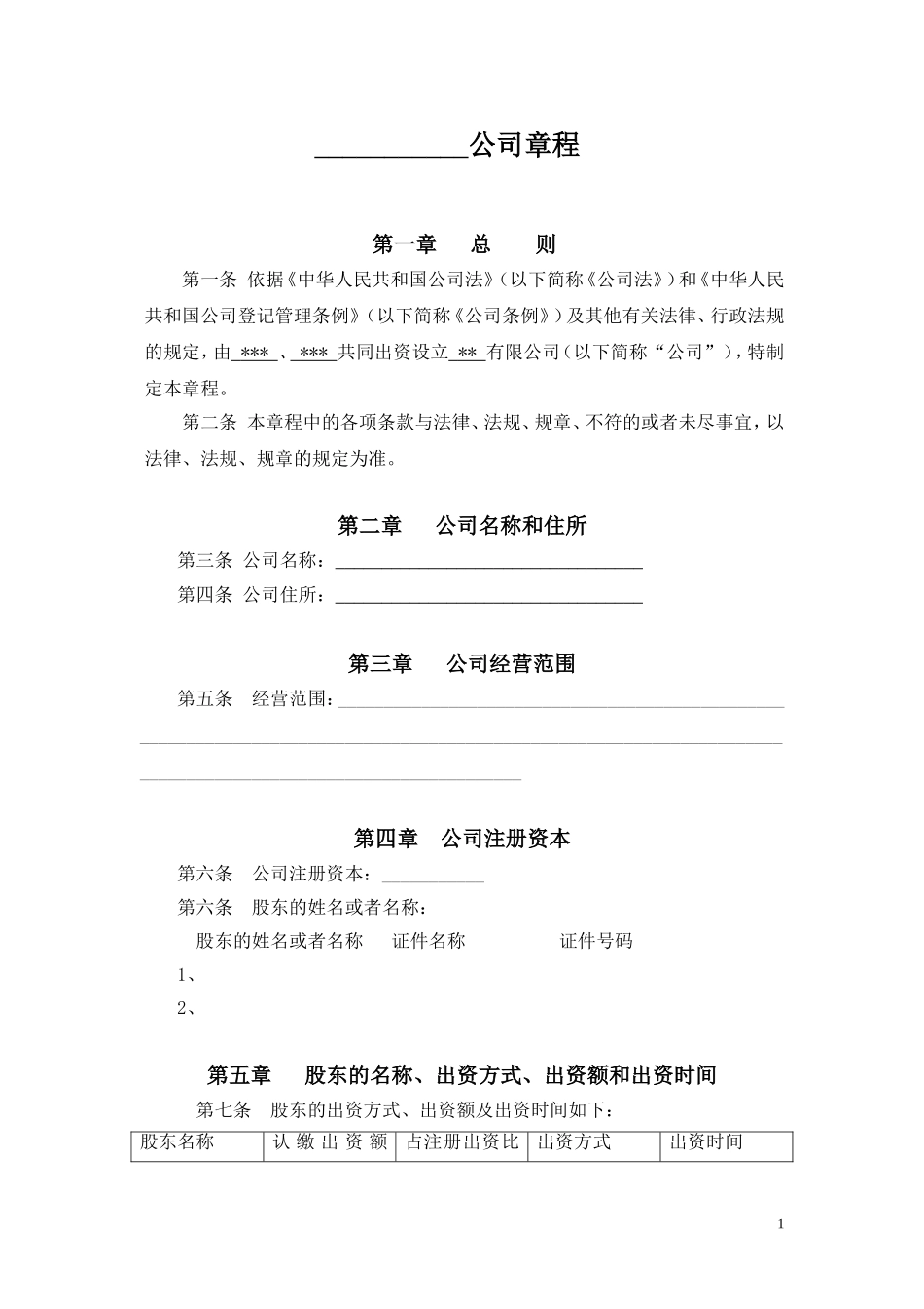 公司章程-适合所有中小企业_第1页