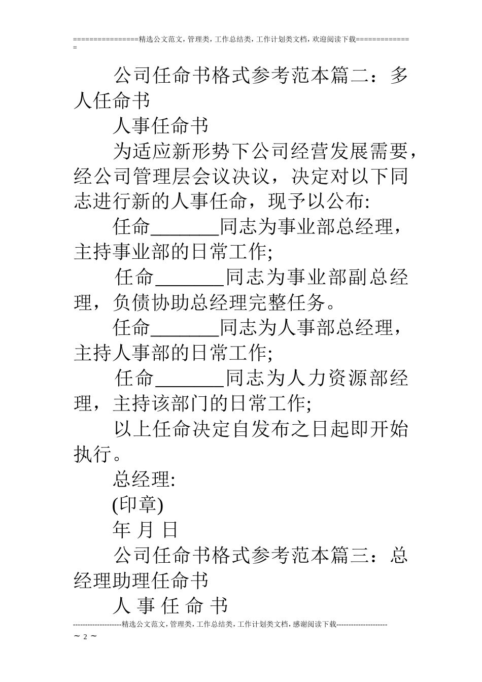 公司任命书格式范本_第2页