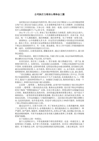 公司执行力培训心得体会三篇