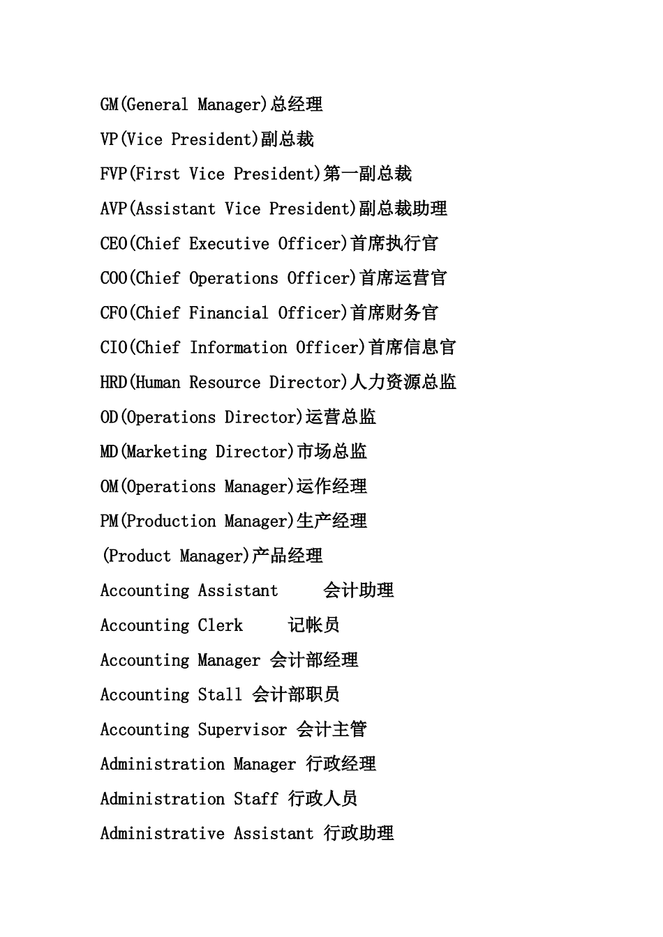 公司职位英语缩写_第1页